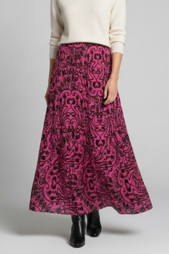 Women’s Maxi Skirt with Elastic Waist and Printed Surface