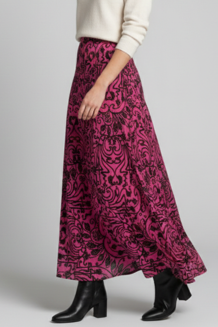 Women’s Maxi Skirt with Elastic Waist and Printed Surface