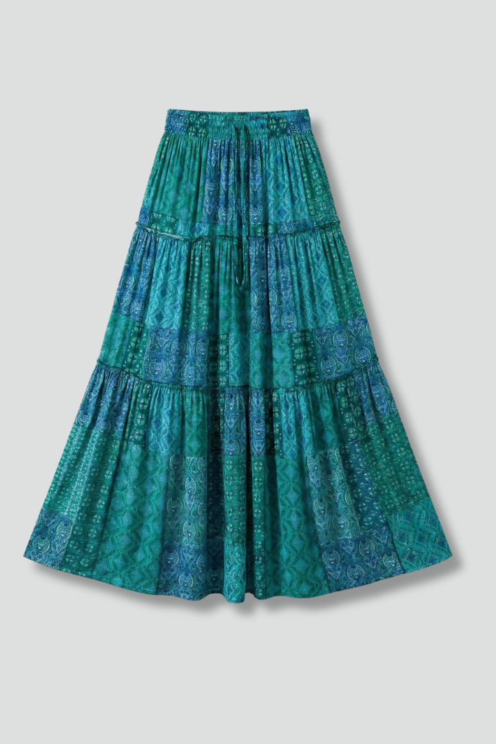 Women’s Maxi Skirt with Elastic Waist and Tiered Panels