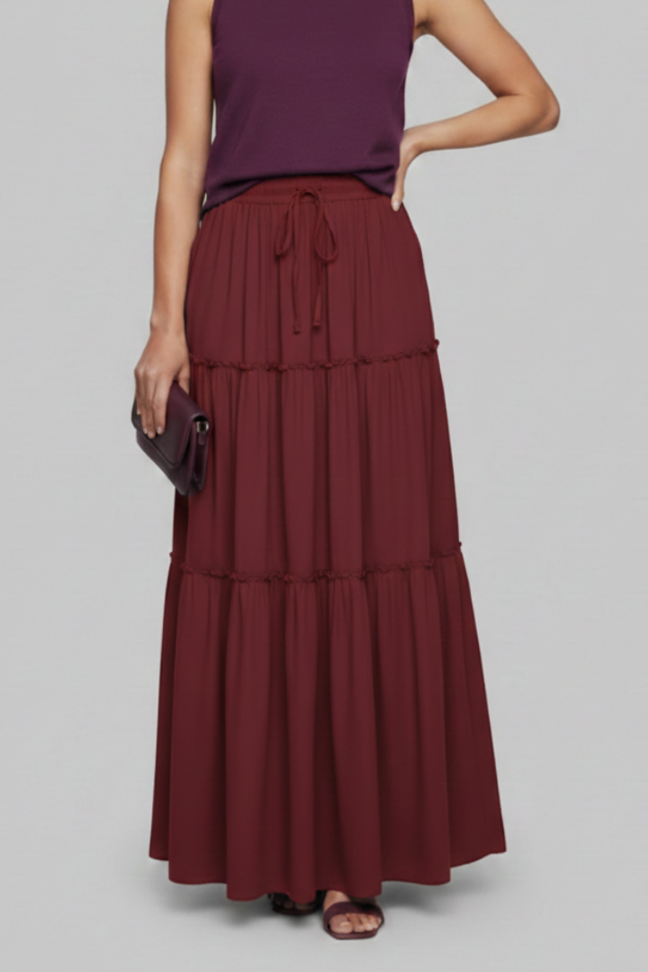 Women’s Maxi Skirt with Elastic Waist and Tiered Panels