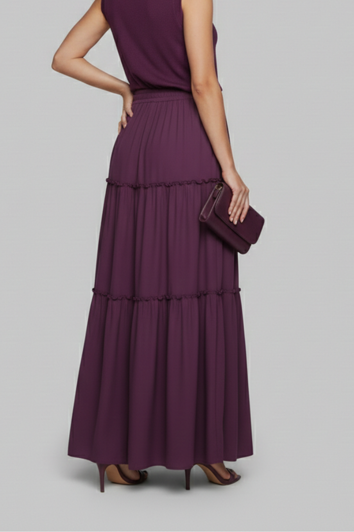 Women’s Maxi Skirt with Elastic Waist and Tiered Panels