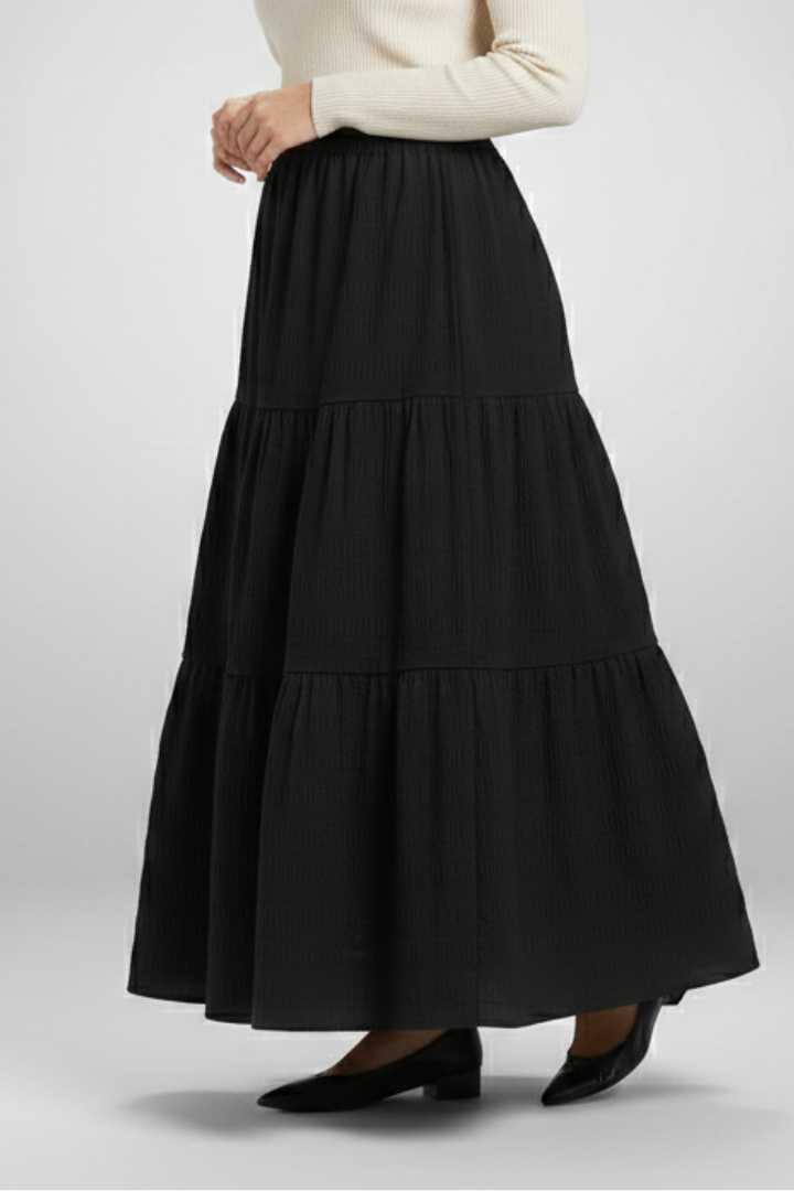 Women’s Maxi Skirt with Elastic Waist and Tiered Panels
