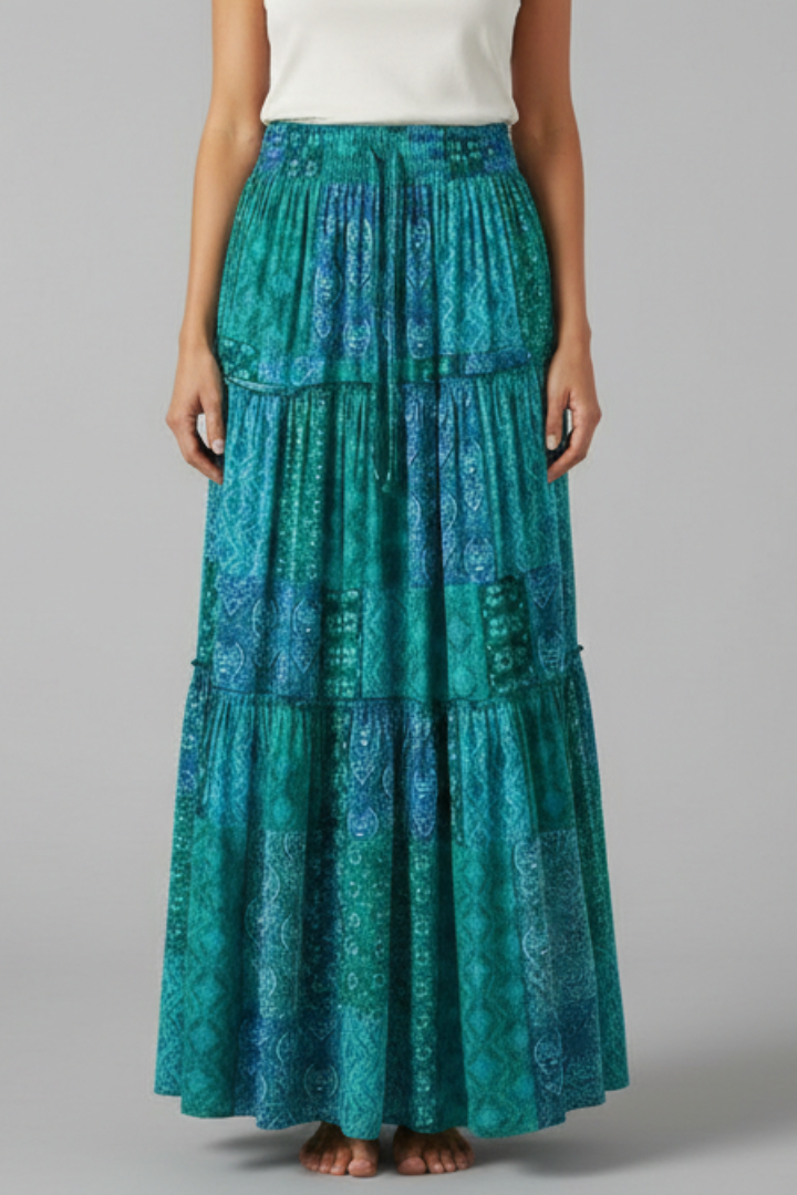 Women’s Maxi Skirt with Elastic Waist and Tiered Panels