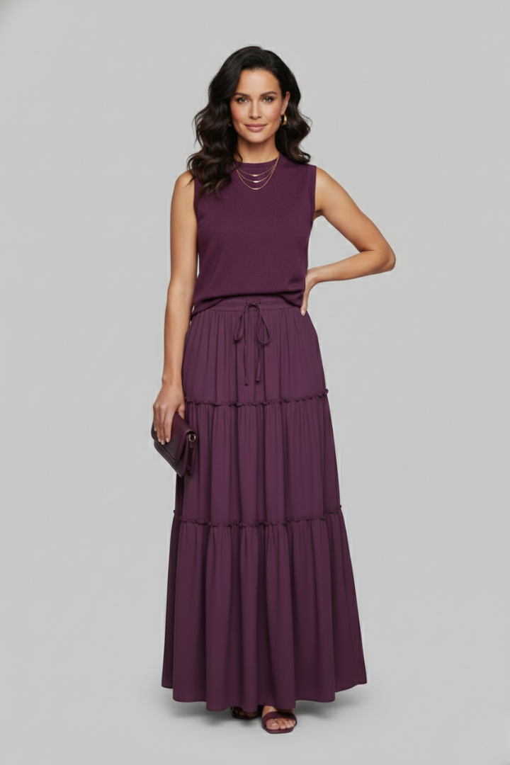 Women’s Maxi Skirt with Elastic Waist and Tiered Panels