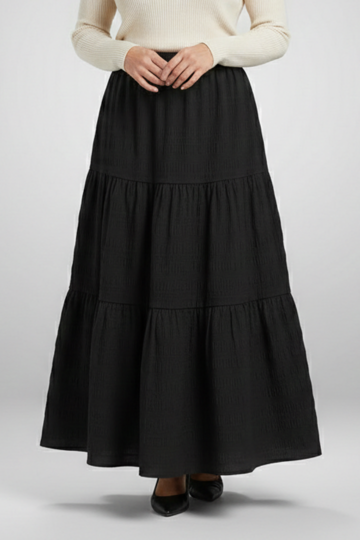 Women’s Maxi Skirt with Elastic Waist and Tiered Panels