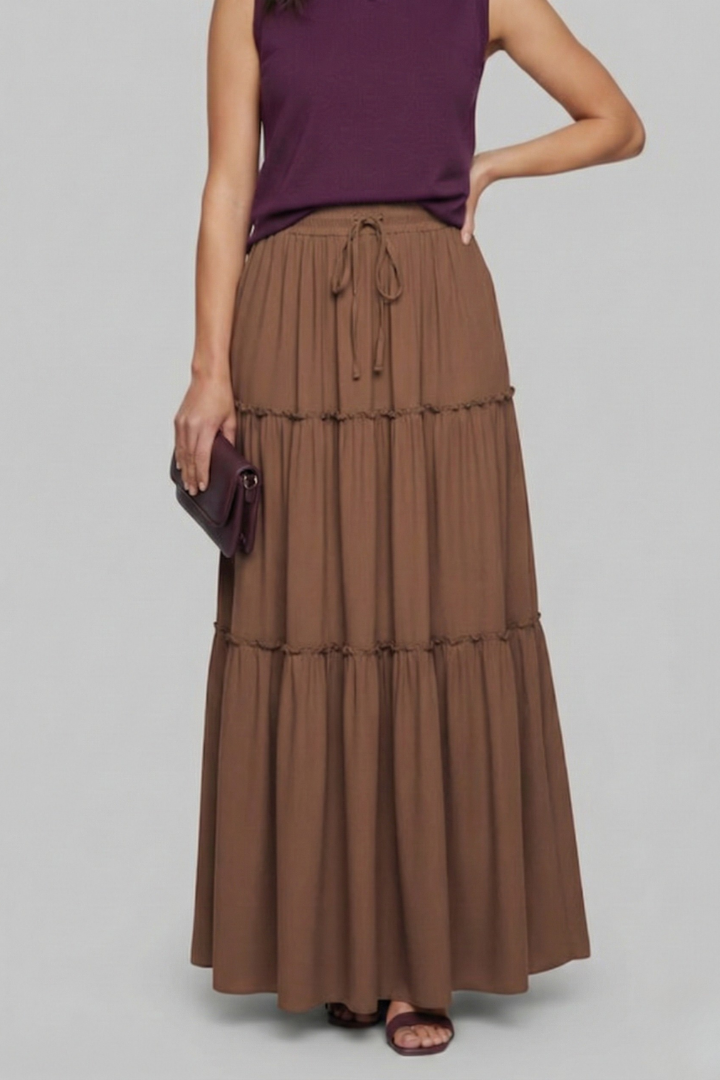Women’s Maxi Skirt with Elastic Waist and Tiered Panels