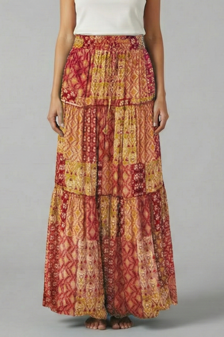 Women’s Maxi Skirt with Elastic Waist and Tiered Panels