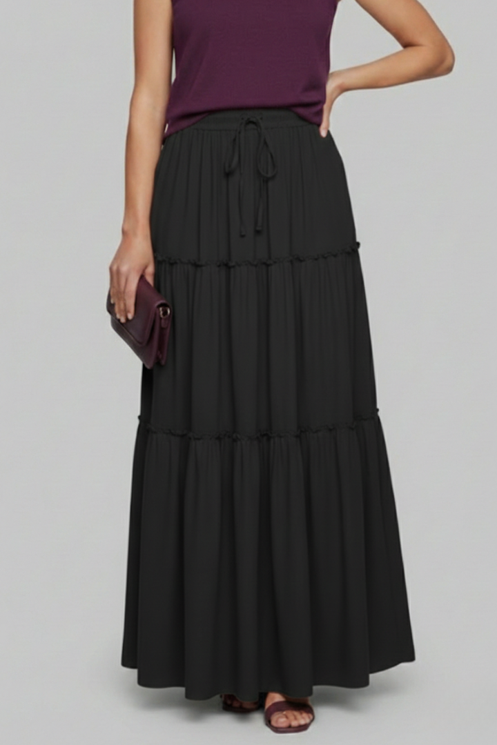 Women’s Maxi Skirt with Elastic Waist and Tiered Panels