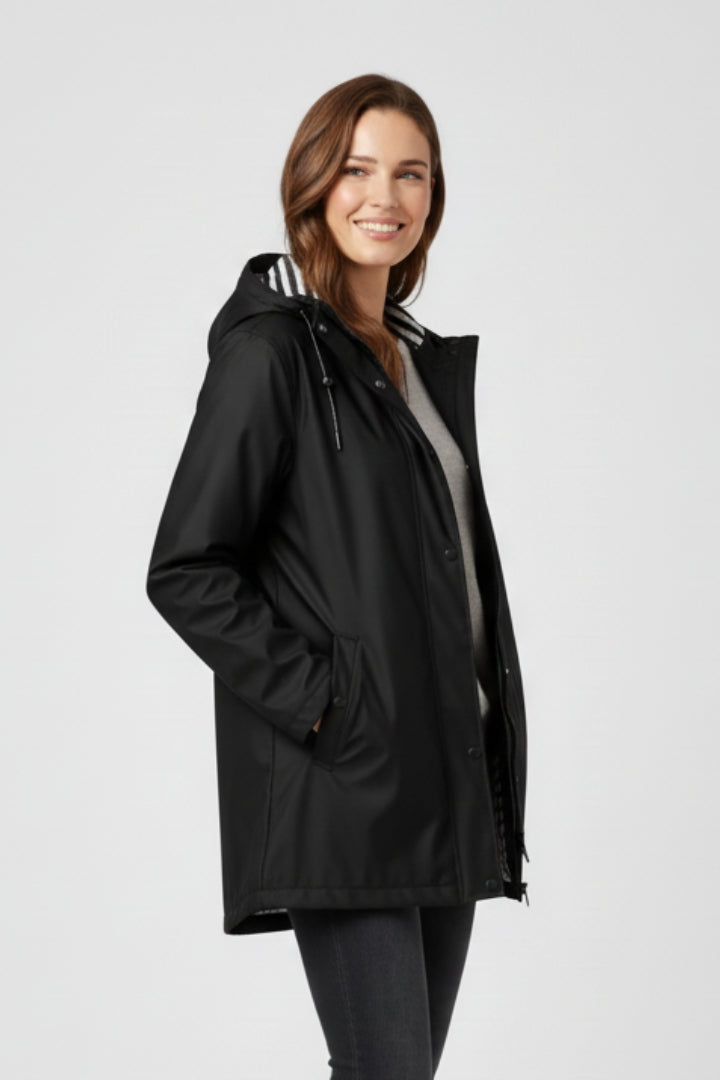 Women’s Mid Length Raincoat with Adjustable Hood