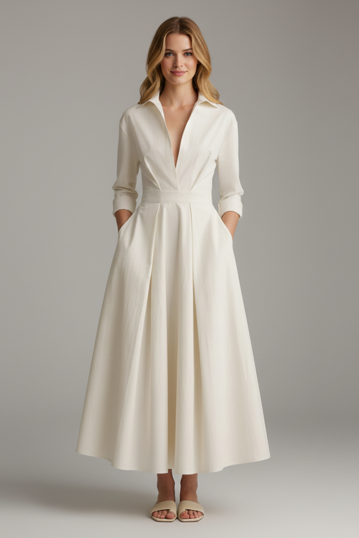 Women’s Midi Dress with Buttons and Waist Detail