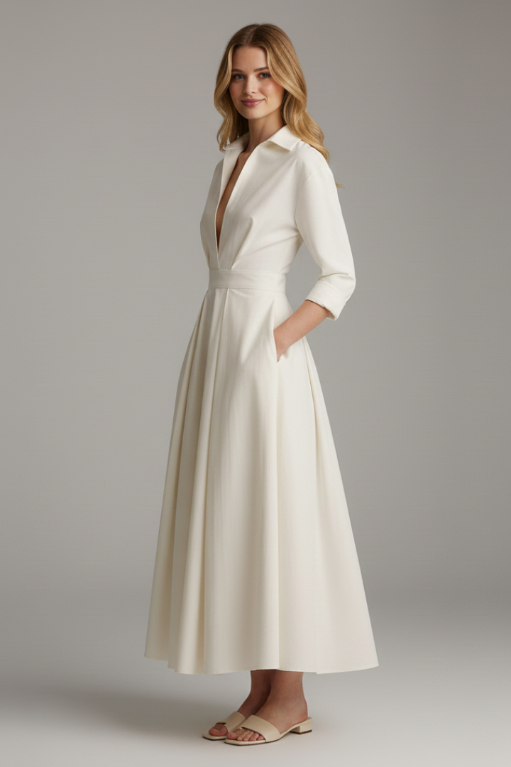 Women’s Midi Dress with Buttons and Waist Detail