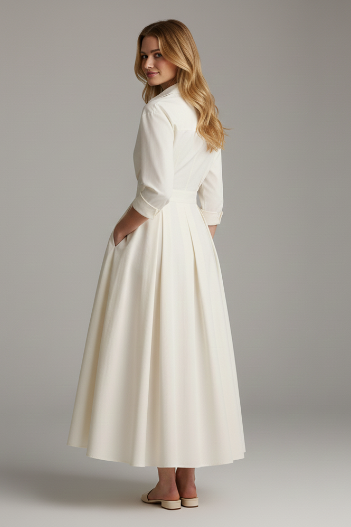 Women’s Midi Dress with Buttons and Waist Detail