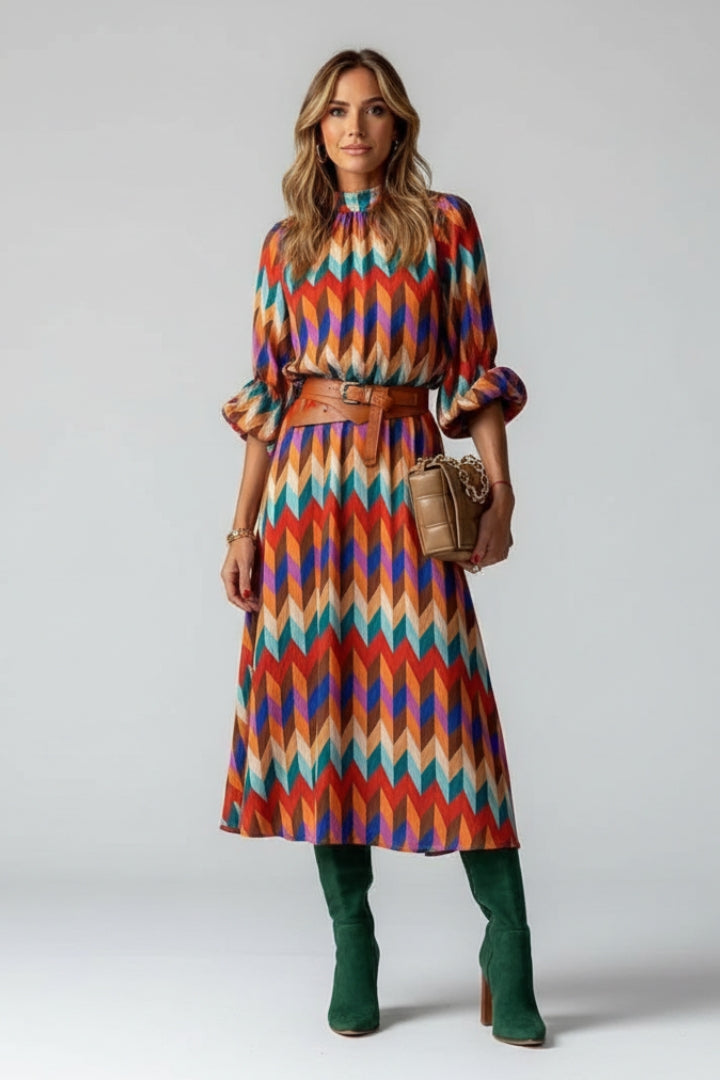 Women’s Midi Dress with Geometric Multicolour Print