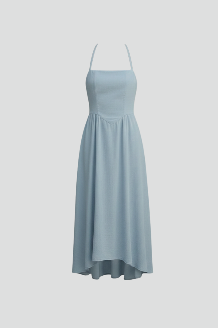 Women’s Midi Dress with Halter Straps and Square Neckline