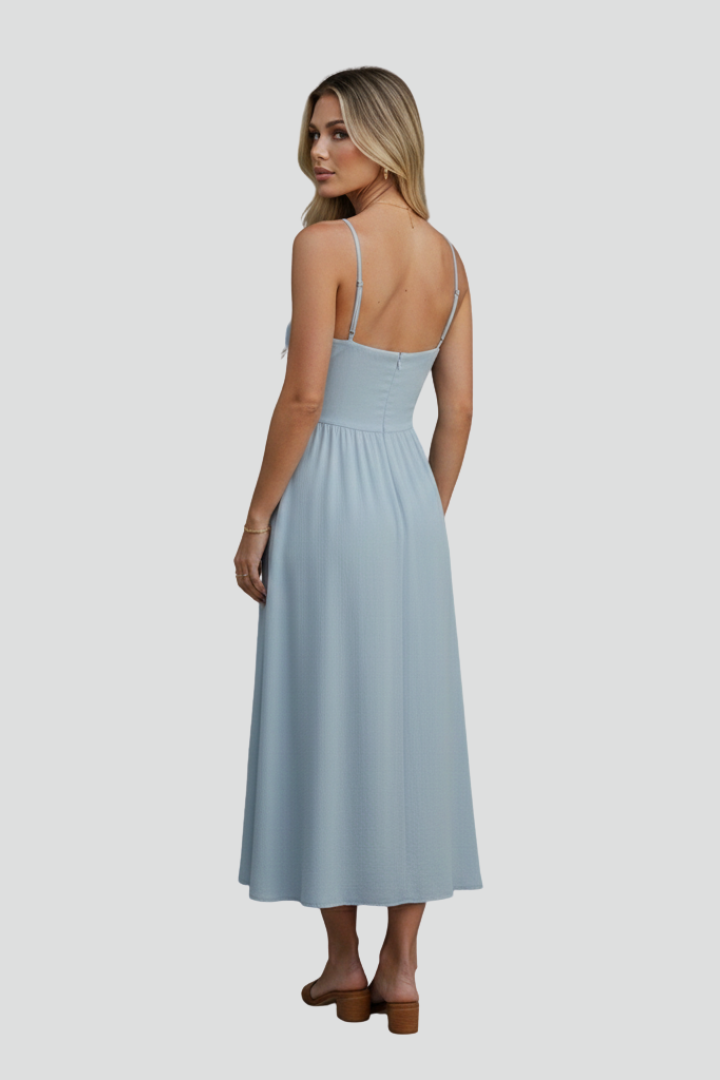 Women’s Midi Dress with Halter Straps and Square Neckline