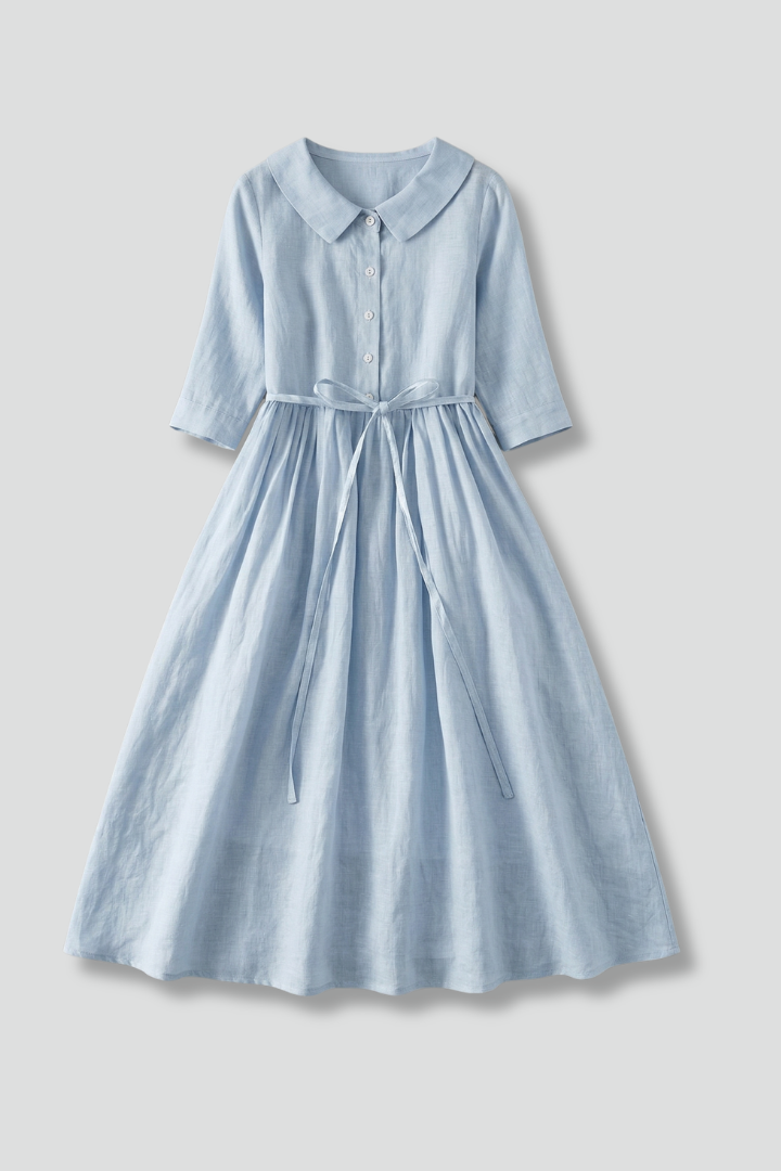 Women’s Midi Dress with V-Neck and Waist Tie