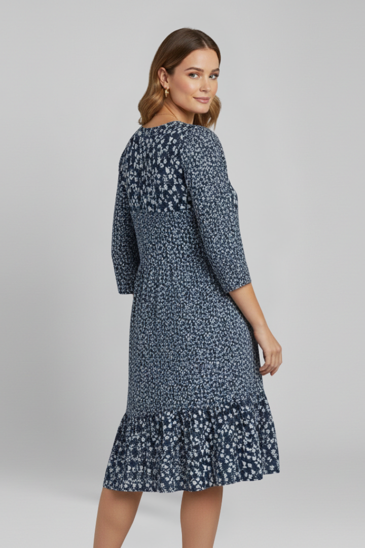 Women’s Midi Dress with V-Neckline and Smocked Waist