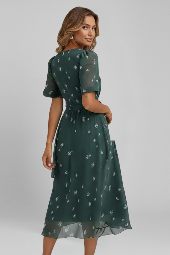 Women’s Midi Dress with V Neck and Pattern