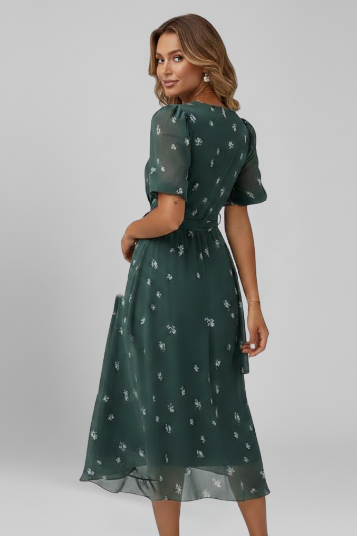 Women’s Midi Dress with V Neck and Pattern