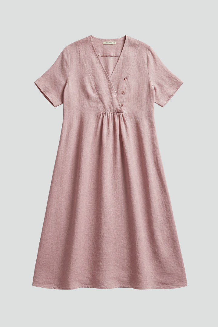 Women’s Midi Dress with V Neckline and Short Sleeves
