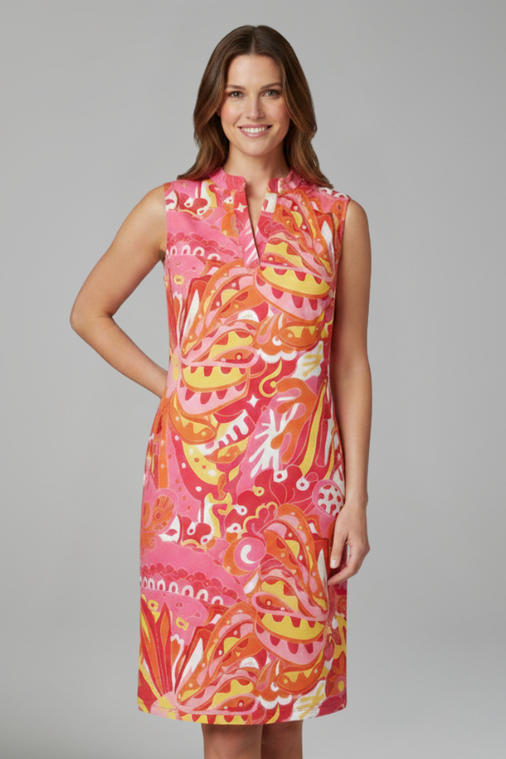 Women’s Midi Dress with V Neckline and Side Pockets