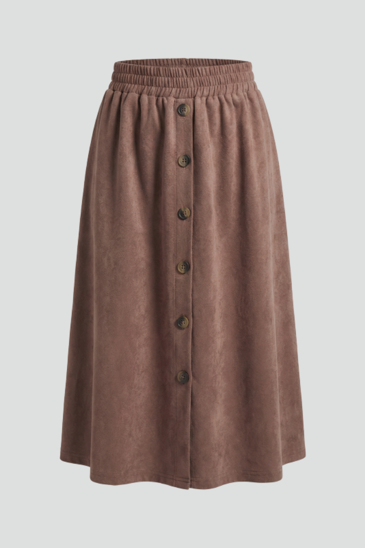 Women’s Midi Skirt with Button Front and Elastic Waist