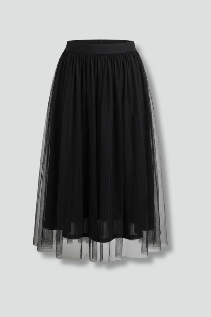 Women’s Midi Skirt with Elastic Waist and Mesh Layers