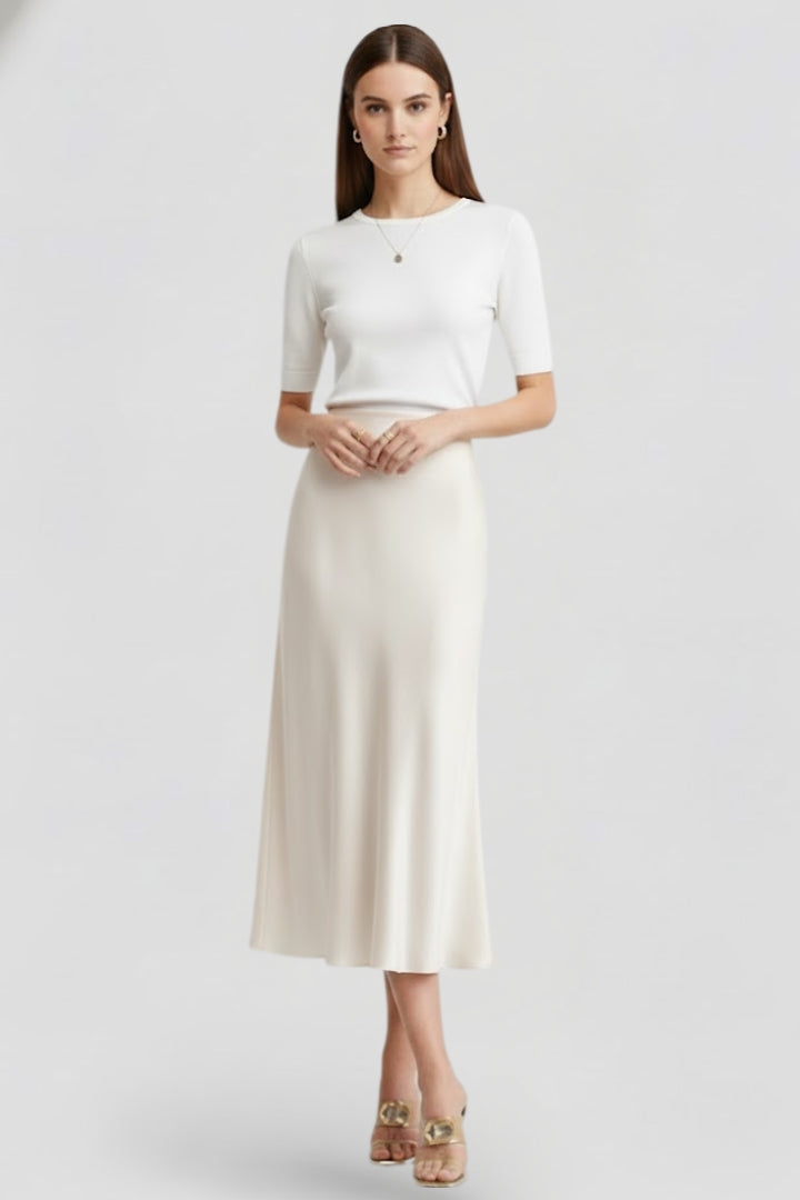 Women’s Midi Skirt with High Waist and Draped Cut