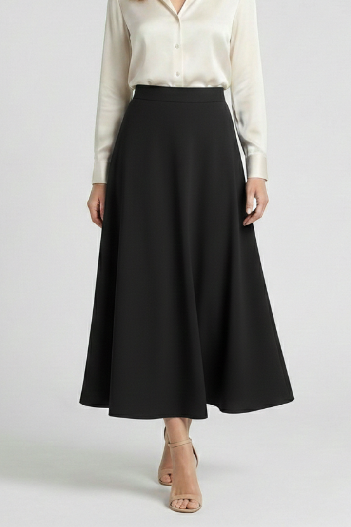 Women’s Midi Skirt with High Waist and Flared Cut