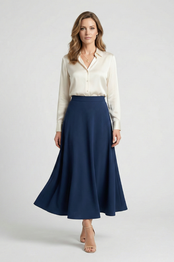 Women’s Midi Skirt with High Waist and Flared Cut