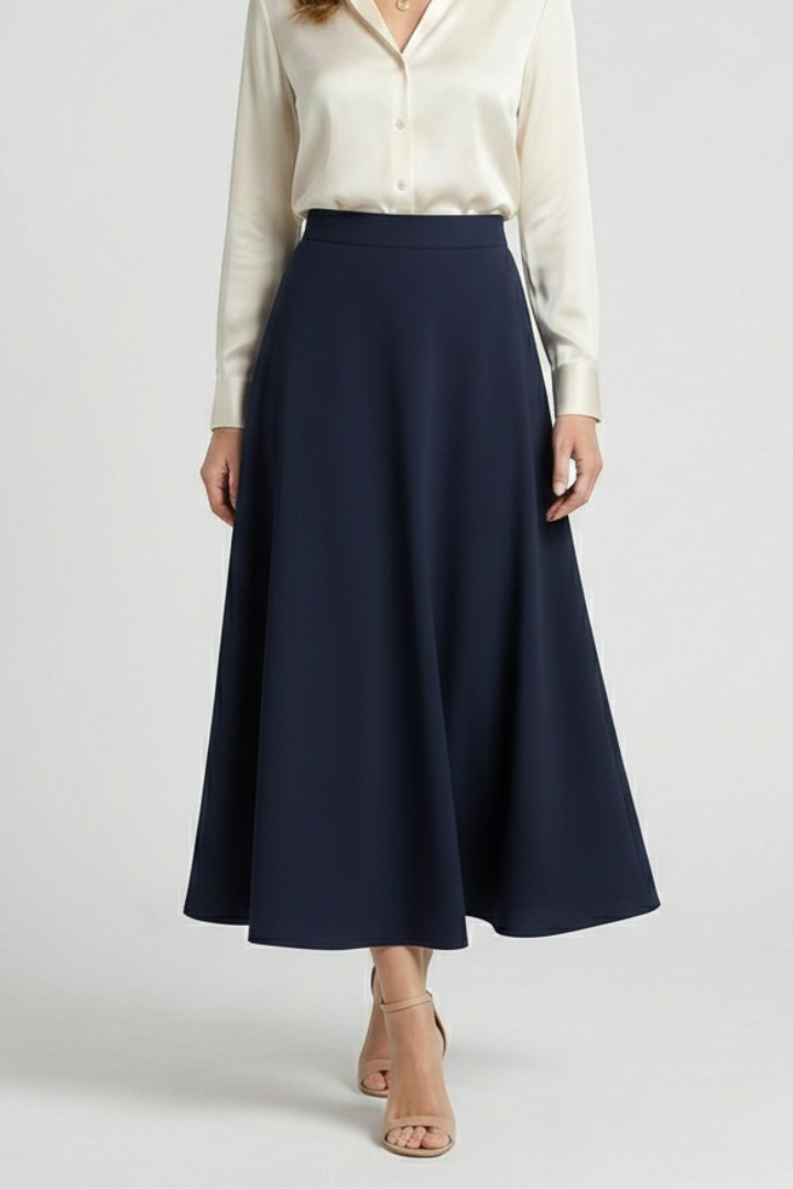 Women’s Midi Skirt with High Waist and Flared Cut