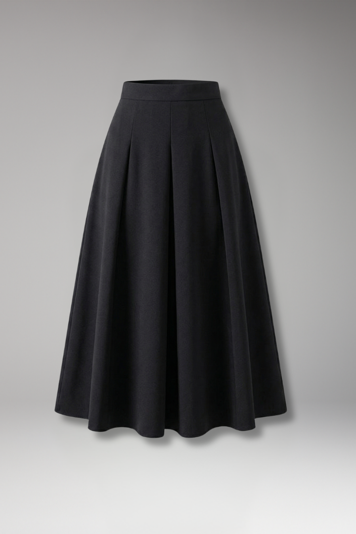 Women’s Midi Skirt with High Waist and Pleated Front