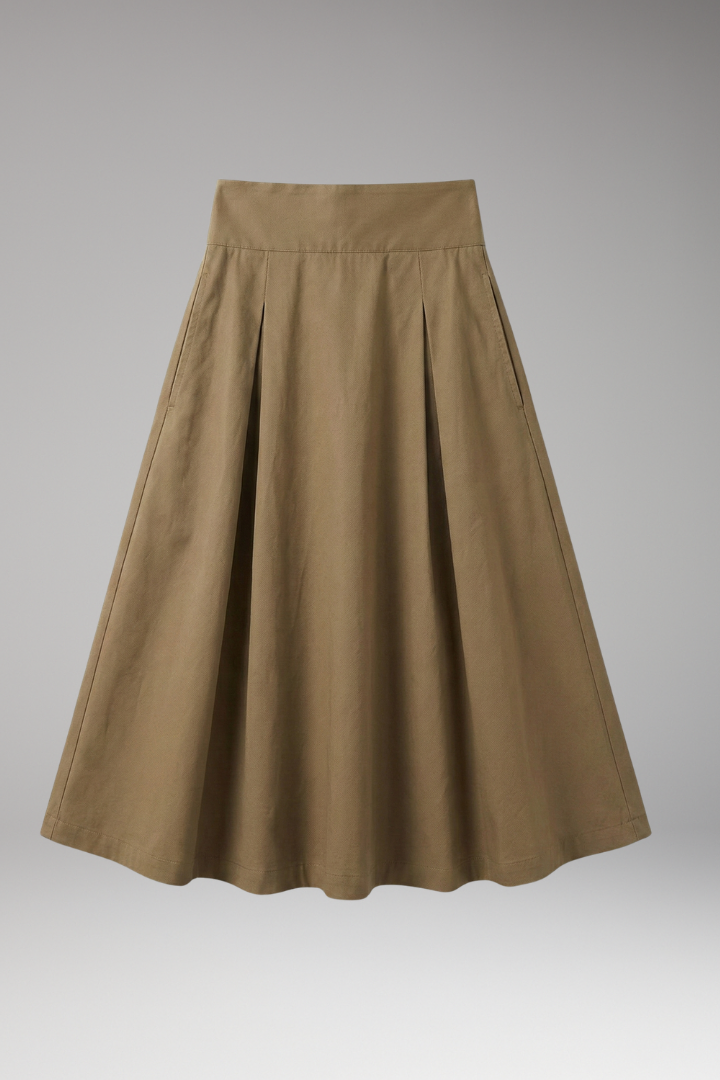 Women’s Midi Skirt with High Waist and Pleated Front