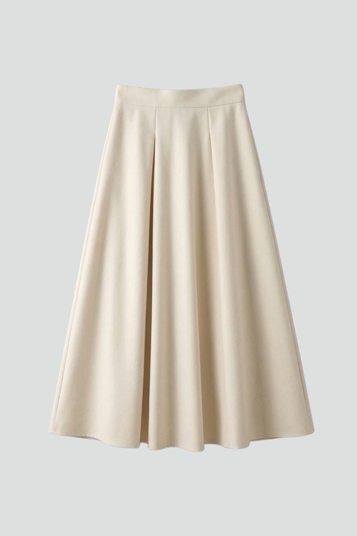 Women’s Midi Skirt with High Waist and Pleated Front