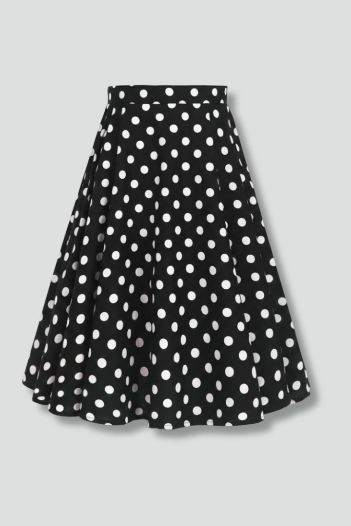 Women’s Midi Skirt with High Waist and Polka Dot Print