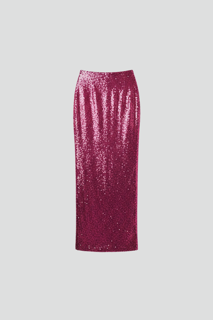 Women’s Midi Skirt with High Waist and Sequinned Surface