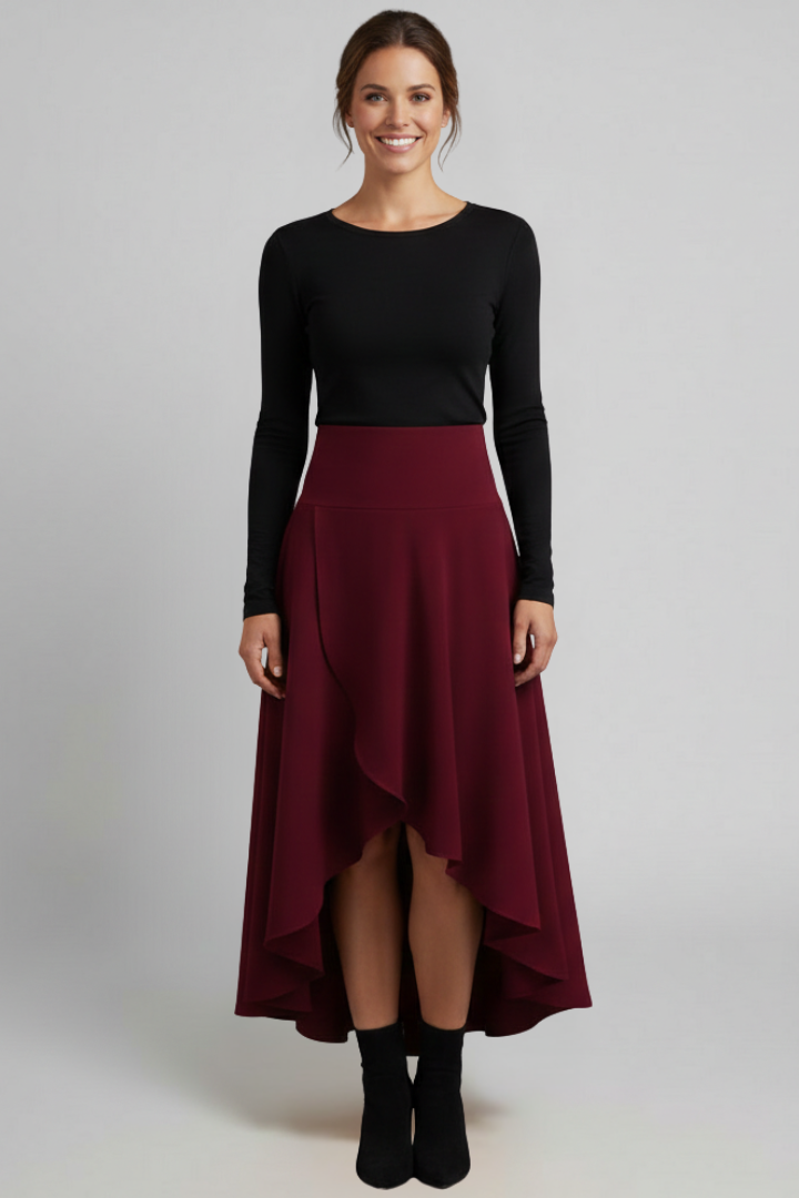 Women’s Midi Skirt with Layered Hem and High Waist