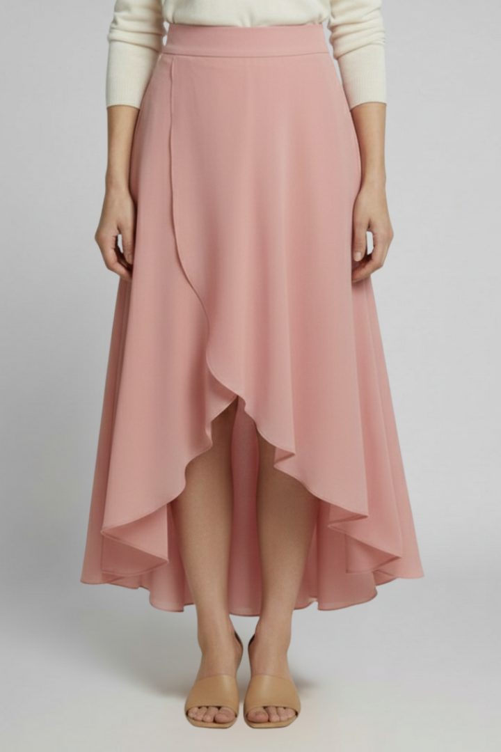Women’s Midi Skirt with Layered Hem and High Waist