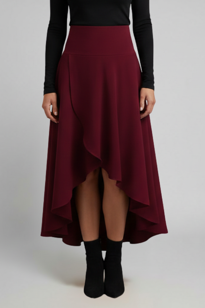 Women’s Midi Skirt with Layered Hem and High Waist