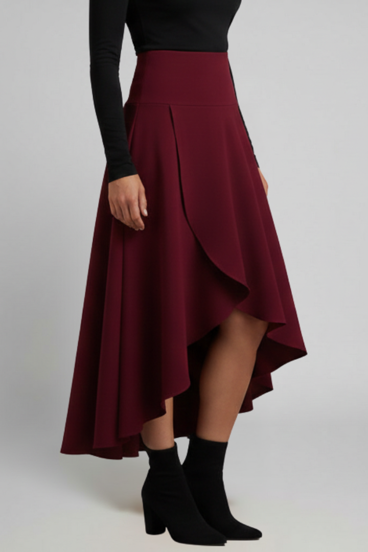 Women’s Midi Skirt with Layered Hem and High Waist