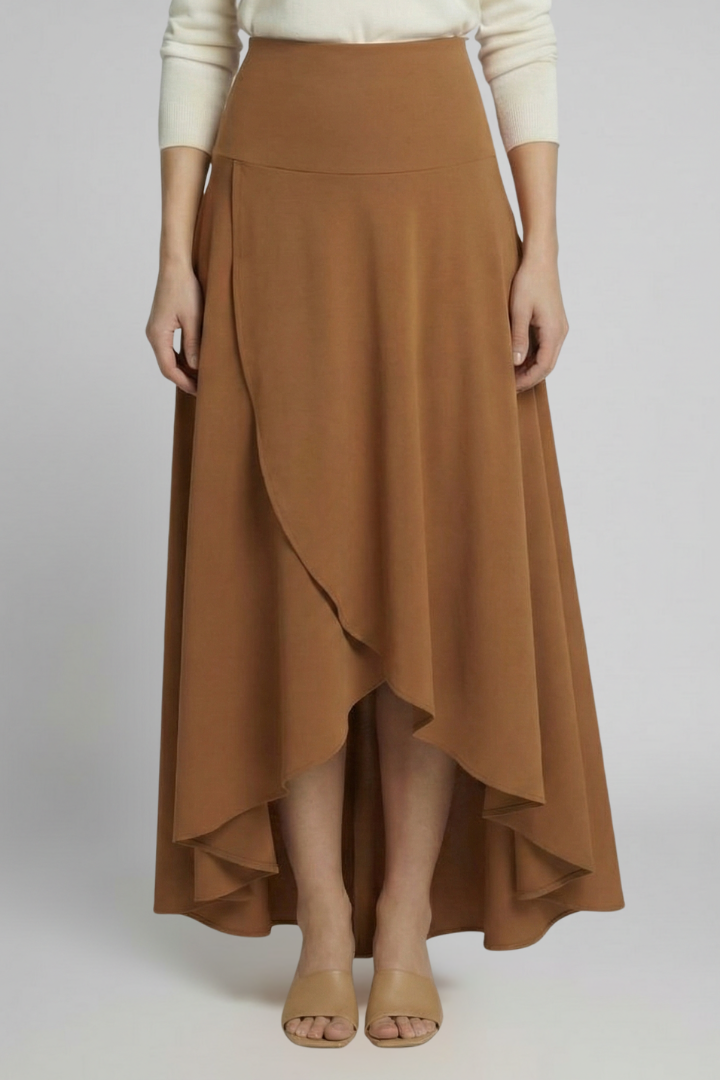 Women’s Midi Skirt with Layered Hem and High Waist