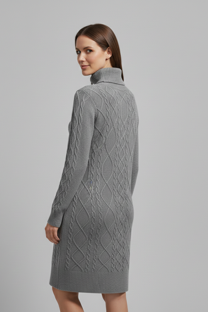 Women’s Mini Dress with Roll Neck and Cable Pattern