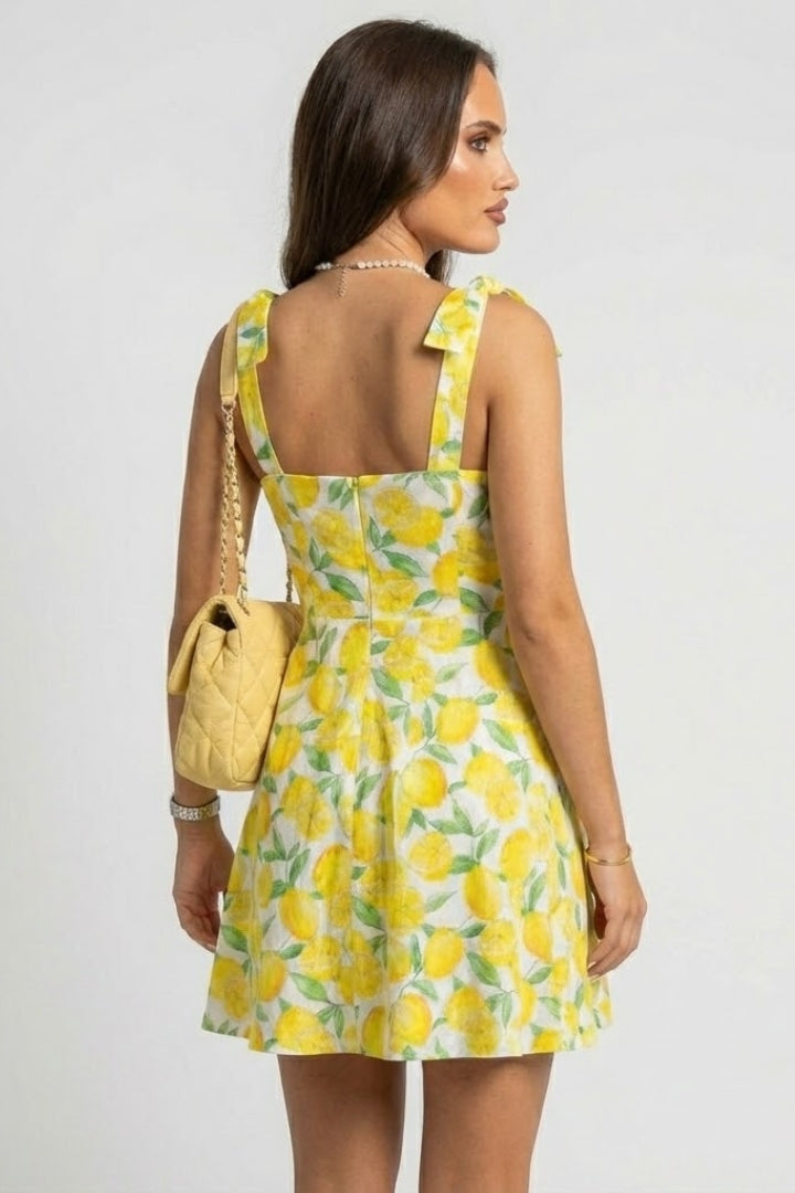 Women’s Mini Dress with Square Neck and Bow Straps