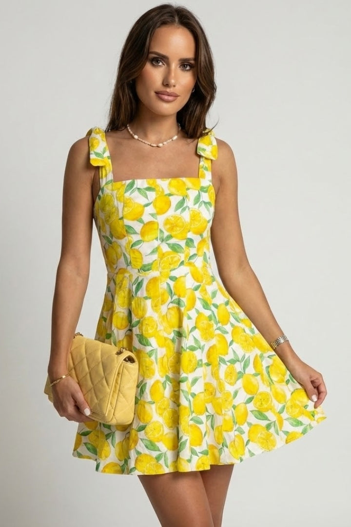 Women’s Mini Dress with Square Neck and Bow Straps