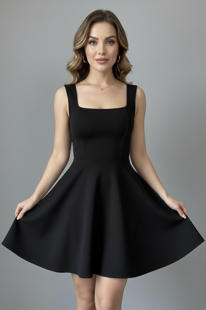 Women’s Mini Dress with Square Neck and Sleeveless Design