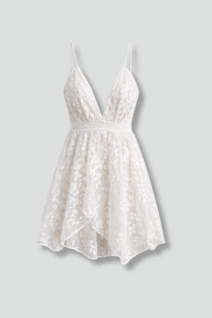 Women’s Mini Dress with V-Neck and Lace Surface