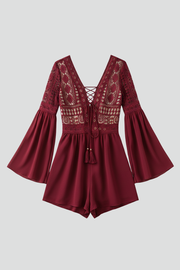 Women’s Mini Dress with V-Neck and Trumpet Sleeves