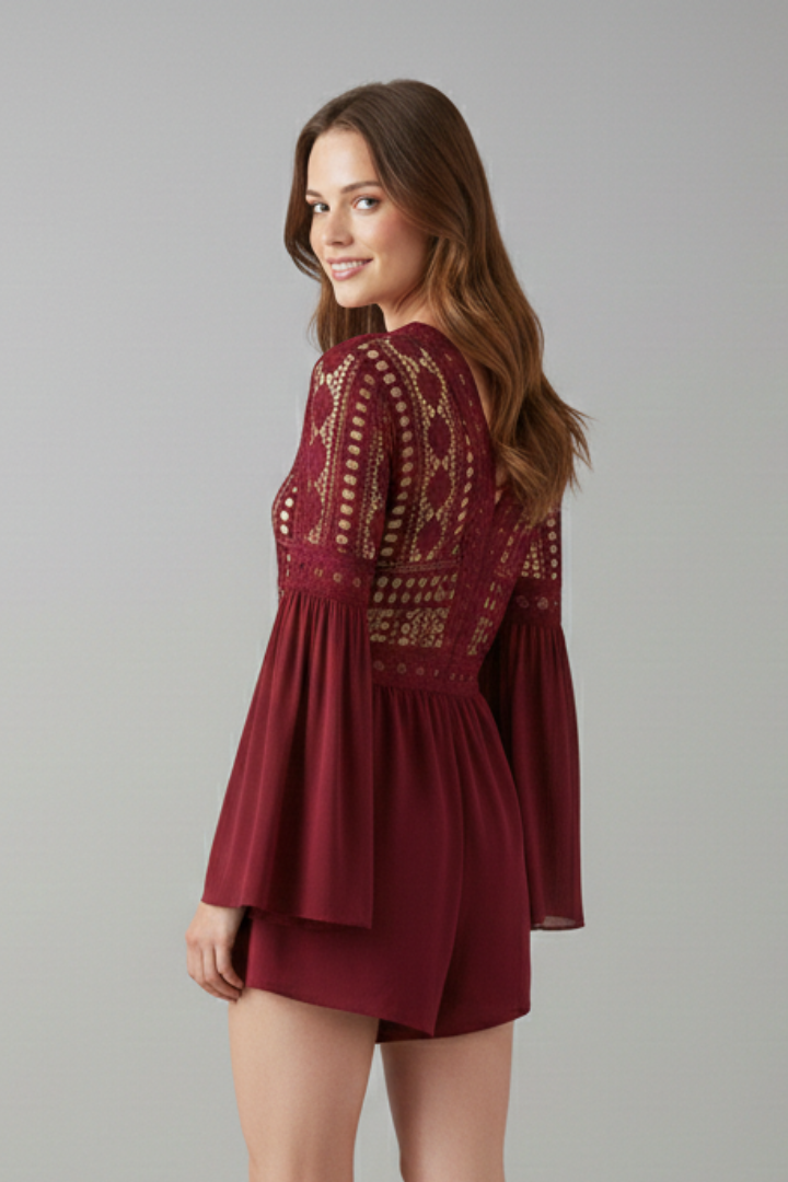 Women’s Mini Dress with V-Neck and Trumpet Sleeves
