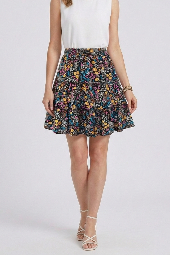 Women’s Mini Skirt with Elastic Waist and Floral Print