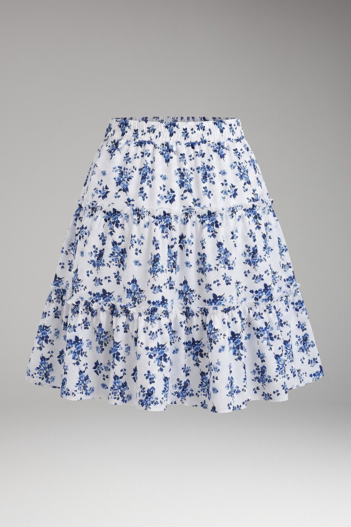 Women’s Mini Skirt with Elastic Waist and Floral Print